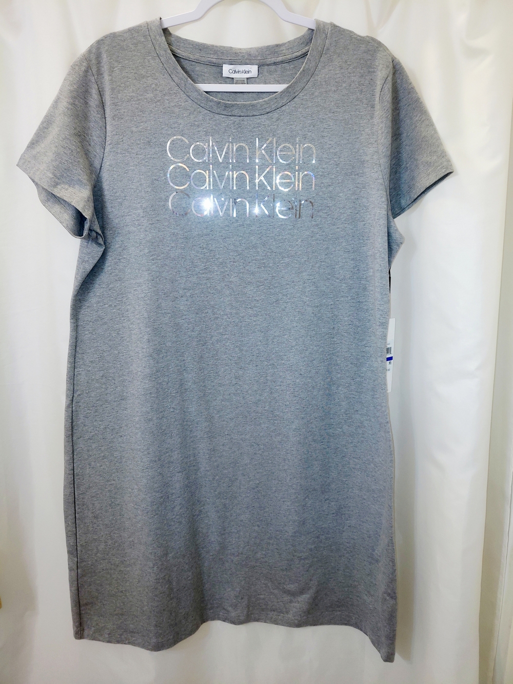 NWT SZ XL Calvin Klein Heather Gray Metallic Logo Tee Dress With Stretch